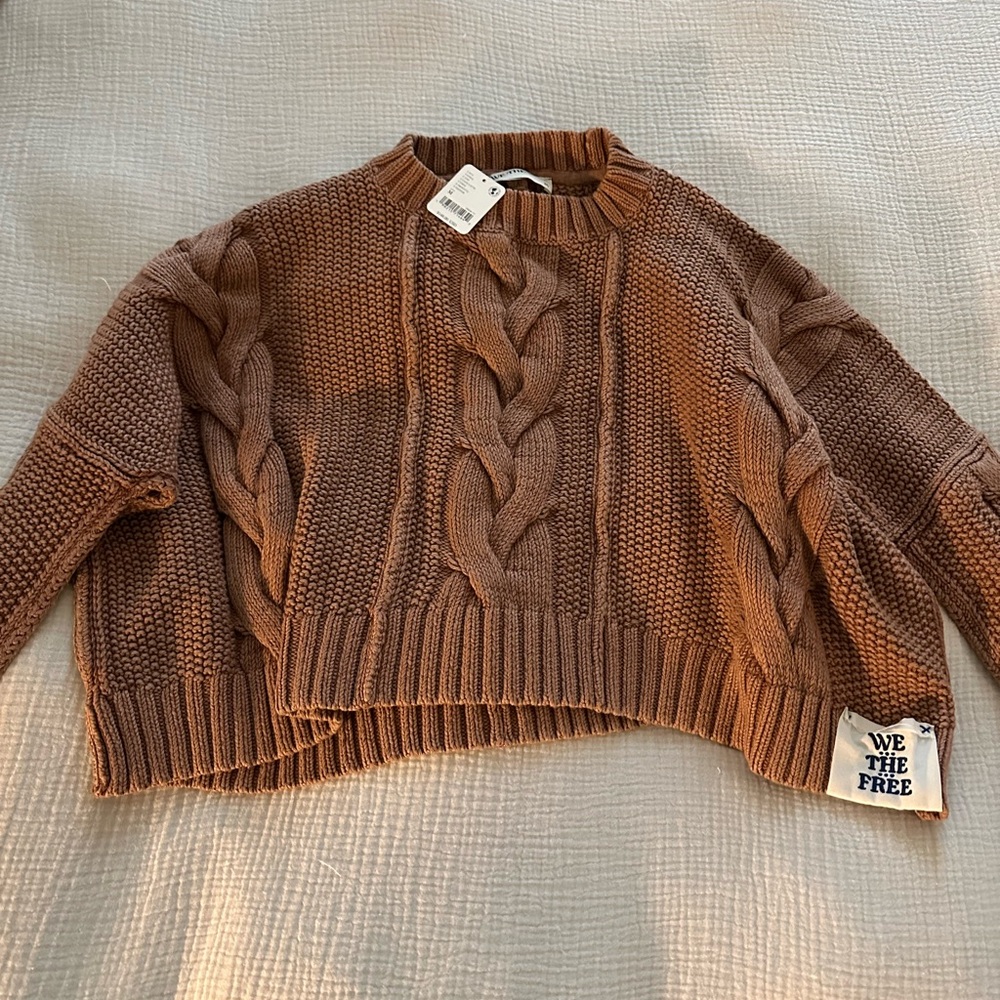 We The Free Brown Chunky Knit Crew Neck Sweater